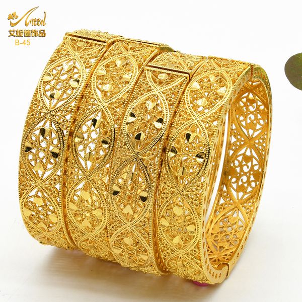 Braccialetti color oro Dubai per donna Braccialetti duri africani indiani placcati oro Fascino Matrimonio Etiope Arabo Gioielli a mano di lusso