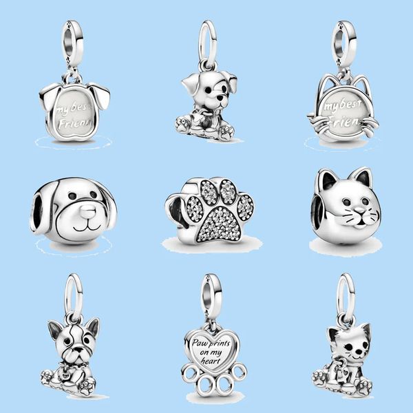 925 Sterling Silver Charms para Pandora Jewelry Beads Dog Puppy Cat Paw Pingente Charms Pingente