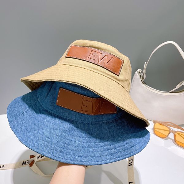 Eimer Hut Kappe Designer Hüte Luxus Hut einfarbig Mode Denim bestickt Leder Hut Band Frauen Sommer Sonnenschutz Hut lässig hundert