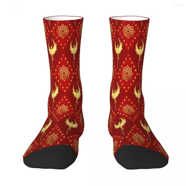 Мужские носки Gold Phoenix и Lotus Symbort Pattern на красных носках мужские женщины Полиэфирные чулки настраиваемые смешные