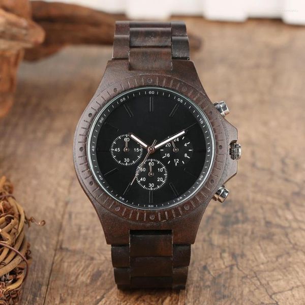 Нарученные часы творческий хронограф Мужский дерево wood watch роскошный кварц мужчина деревянный браслет часы 12 часов отображение часы.