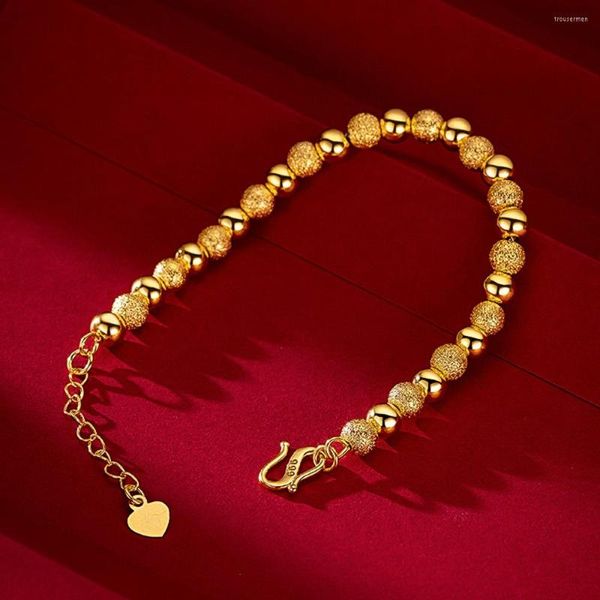 Braccialetti di collegamento Donna Uomo Bracciale con perline Catena da polso Solido colore oro 18 carati Regalo di gioielli classico reale