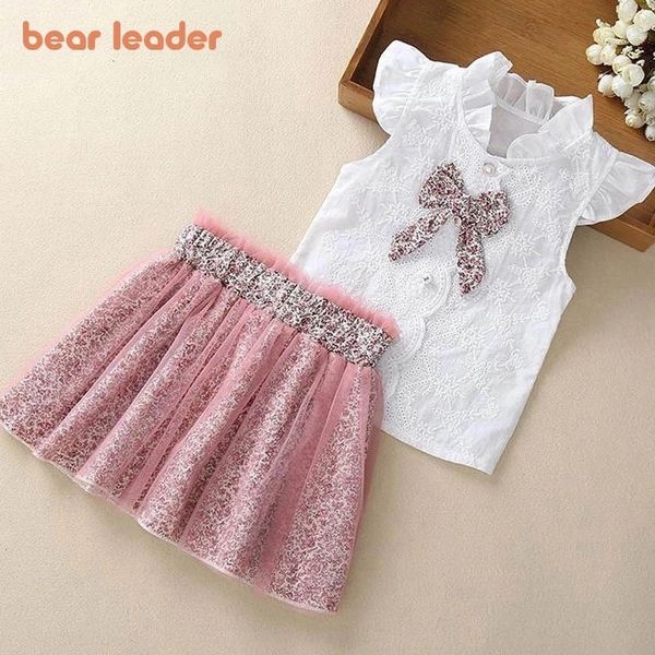 Conjuntos de roupas Bear líder Girls Girls Summer Skin Treeless Print Skirt 2pcs Para crianças roupas de roupas de bebê 230511