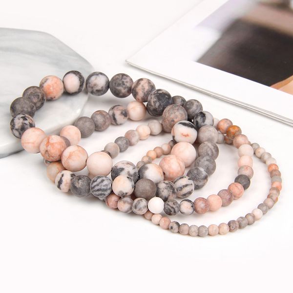 Braccialetti di pietra minerale della zebra rosa smerigliata naturale Bracciale di perline di pietra opaca fatta a mano Donna Uomo Regalo di gioielli di meditazione yoga 1pc