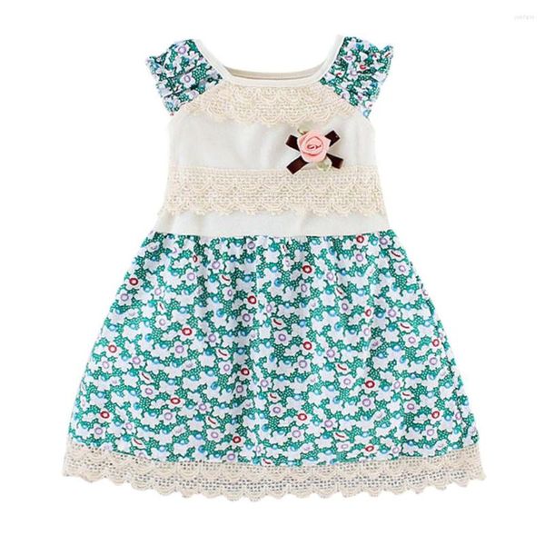 Mädchen Kleider 6-24m Kleinkind Spitze Rüschen Kleidung Kind Mädchen Sommer Kleid Blumen Druck Prinzessin Brosche Outfits Baby vestidos