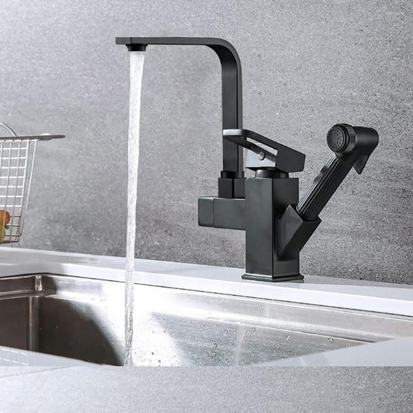 Rubinetti della cucina TianviewBlack Faucet Pull-out Pistola a spruzzo pressurizzata multifunzione Macchina e acqua fredda mista