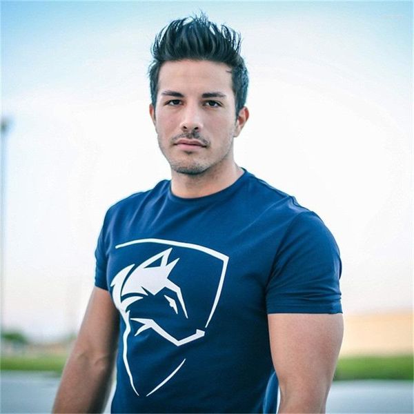 Camisetas masculinas Men Camiseta de manga curta de algodão 2023 Impressão casual de verão Casual Slim Gyms Masculino Fitness Bodybuilding CrossFit Brand Tee Tops