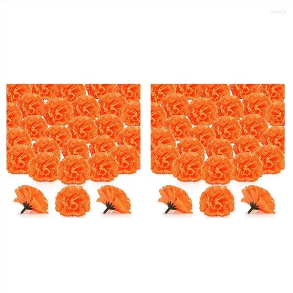 Dekoratif Çiçekler Marigold Çiçek Kafaları Toplu 200pcs Çelenkler için Yapay El Sanatları İpek Sahte Turuncu