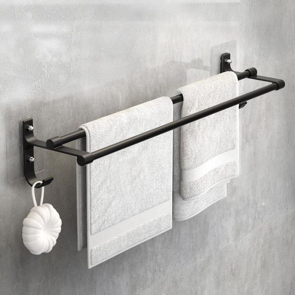 Pólos punchfree barra de toalha do banheiro cabide toalha de banho gancho armazenamento fixado na parede do banheiro cortina de chuveiro pólos prateleira doublerod