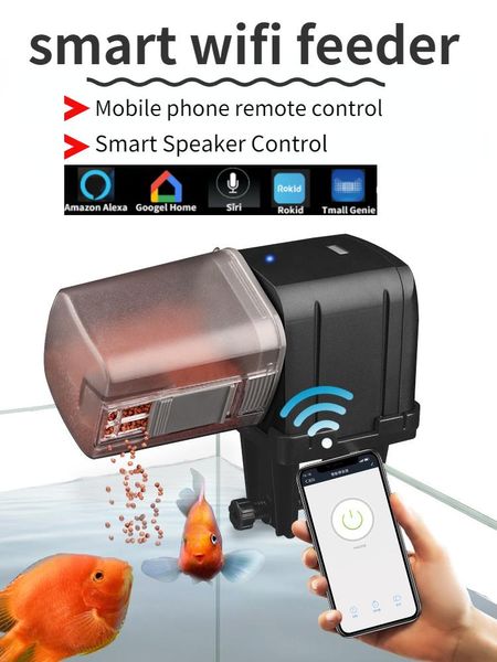 Alimentatori App per smartphone wireless WiFi intelligente temporizzazione automatica dell'alimentatore per acquario per pesci d'acquario / alimentazione remota vocale con altoparlante