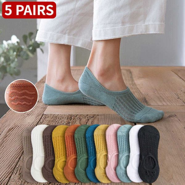 Socken Strumpfwaren 5 Paar Frauen Boot Unsichtbare Socken Sommer Mujer Sile Anti-Rutsch Chaussette Knöchel Niedrige Baumwolle Weibliche Show Atmungsaktive Calcetines P230511