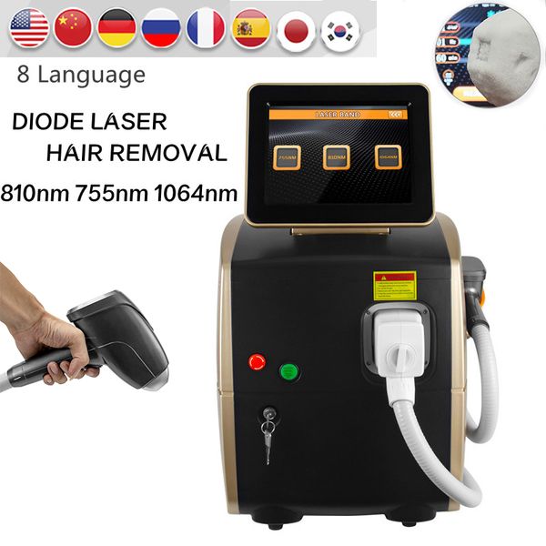 2023 Novo Diodo Laser 3 Comprimentos de onda Equipamento de remoção de cabelo 810nm 755nm 1064nm Máquina de remoção de cabelo adequada para todos os tipos de pele Remova de cabelo rápido permanente