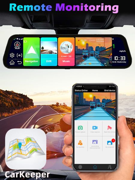 CAR DVR 10 -дюймовый 4G ADAS Android CAR Mirror DVR GPS Navigation FHD 1080p Video Recorder Bluetooth WiFi с 24 -часовым мониторингом