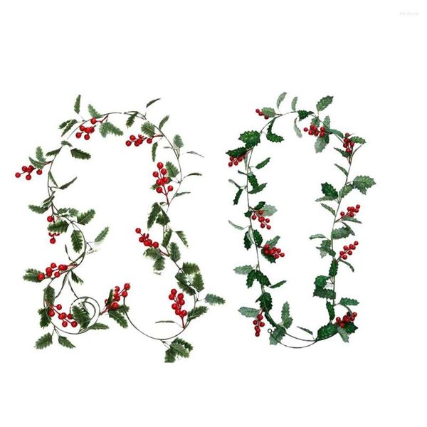 Dekorative Blumen, 2 m, Kiefernrankengirlande, tragbar, rote Beeren, Rattan für Zuhause, Party, schönes Fenster, exquisiter Weihnachtskranz, weißer Rand