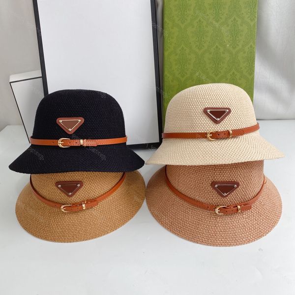 Erkek Kadın Tasarımcılar Kemer Tepeli ile Saman Kova Şapkaları Casquette Bonnet Beanie Luxurys Fedora Fedora Sunhat P Çim Braid Beyzbol Kapakları Khaki Aksesuarları