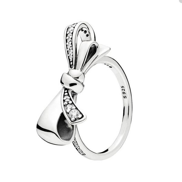 Sparkling Bow Ring Silver Sterling Silver para Pandora Jewelry Party Rings Set for Women Sisters Gift Designer Rings com Box Factory Wholesale