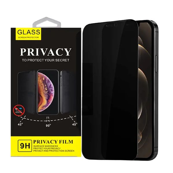 Protetor de tela antiespião com cola completa para iPhone 15 Pro Max 14 Plus 13 Mini 12 11 XS XR 6 7 8 Privacidade Vidro temperado Escape automático com pacote de varejo