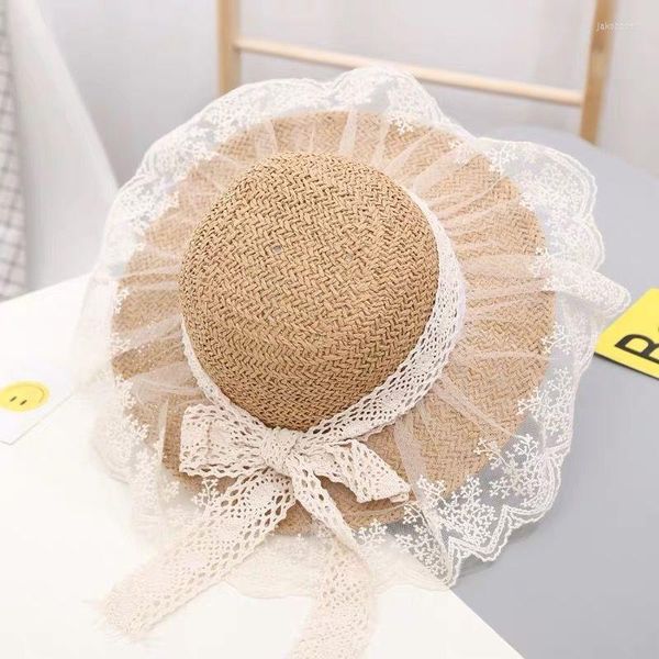 Boinas fofas chapéus de praia garotas garotas 2023 moda de verão flores baps de palha respirável chapéu elegante sunhat adorável baby bonnet