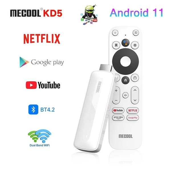 Mecool KD5 Netflix 4K TV Stick Amlogic S805X2 TV Box Android 11 1GB 8GB Supporto certificato da Google AV1 Dual Wifi TV Dongle