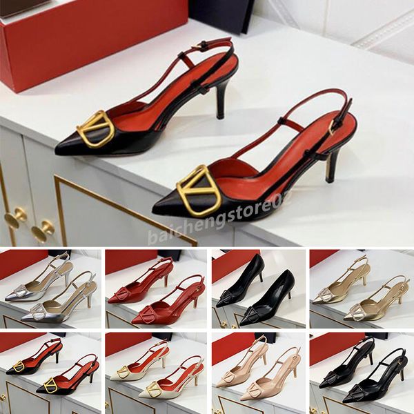 2023 New Women Heels High Sandals Red Bottom Bottom Salto fino pontual 8cm 10cm 12 cm de couro preto de patente preto