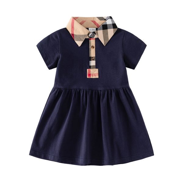 Yaz bebek kızlar elbise ekose çocuk kıyafetleri yaka gömlek moda prenses elbise 1-6y