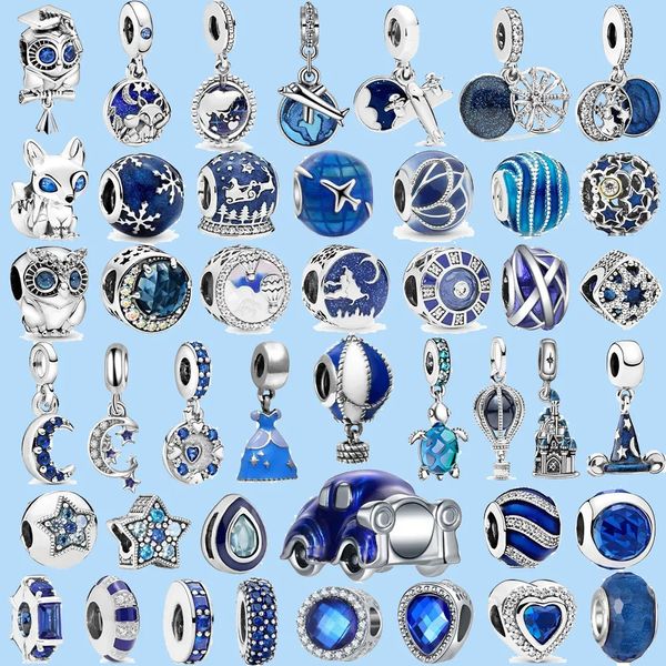 925 Sterling Silber Charms für Pandora-Schmuckperlen Neue blaue Farbe Ballon Schmetterling Sterne Mond Saphirperlen Geeignet