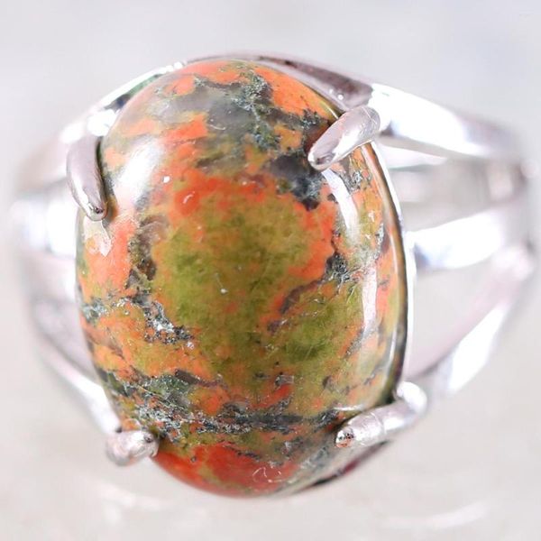 Cluster Rings Finger Ring For Woman Men Natural Stone Gem Oval Beaded Multi Color Unakite Epidote Adjustable Jewelry Gift 1Pcs Z178