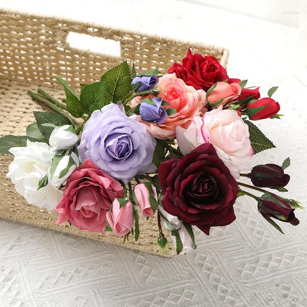 Fiori decorativi Idratante artificiale Real Touch Latex Rose Flower Branch Bud Wedding Bouquet da sposa Regalo di San Valentino a casa