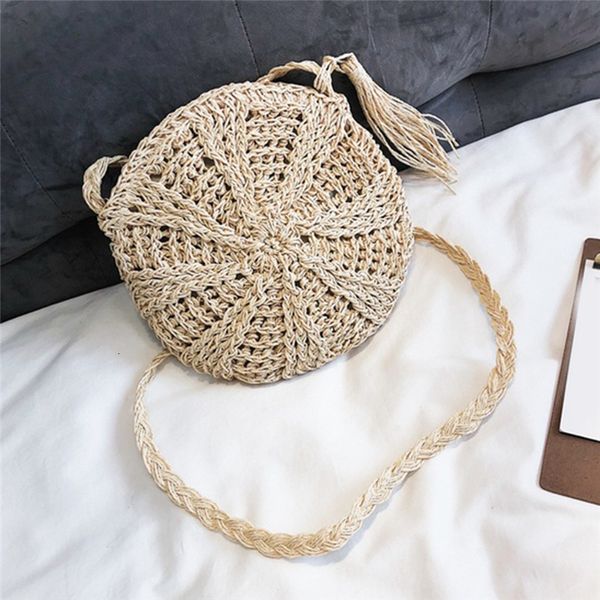 Borse da sera Borsa a tracolla da donna casual Street Round Rattan Wicker intrecciato Zipper Summer Beach Fashion Borsa da donna 230510