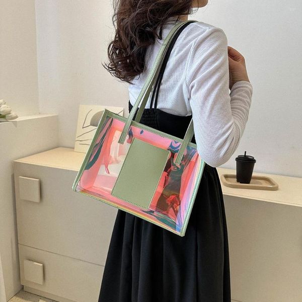 Borse da sera Borsa da spiaggia da donna di grande capacità Elegante spalla da donna da viaggio con laser in PVC trasparente