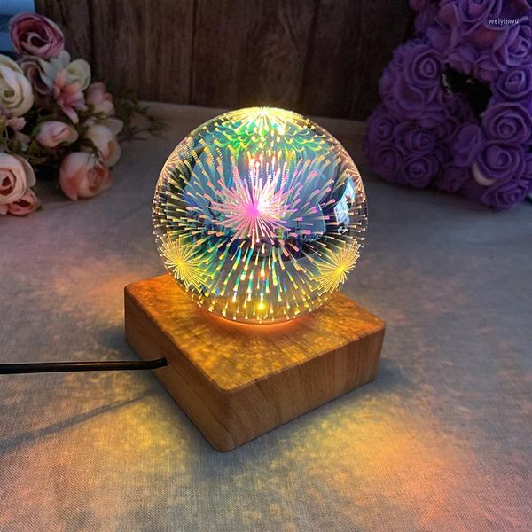 Luci notturne Lampada da tavolo con fuochi d'artificio in cristallo 3D a LED Lampada da scrivania romantica Mood Nightlight Cupola in vetro per decorazioni natalizie