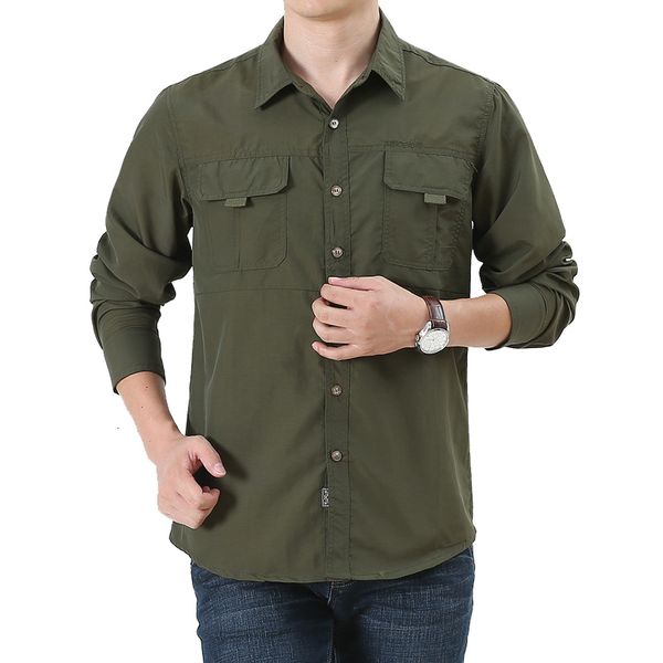 Männer Casual Hemden Herbst Herren Cargo Shirt Militär Polyester Langarm Armee Camisa Masculina Outdoor Taktische Kleidung Oversize Männer 230511