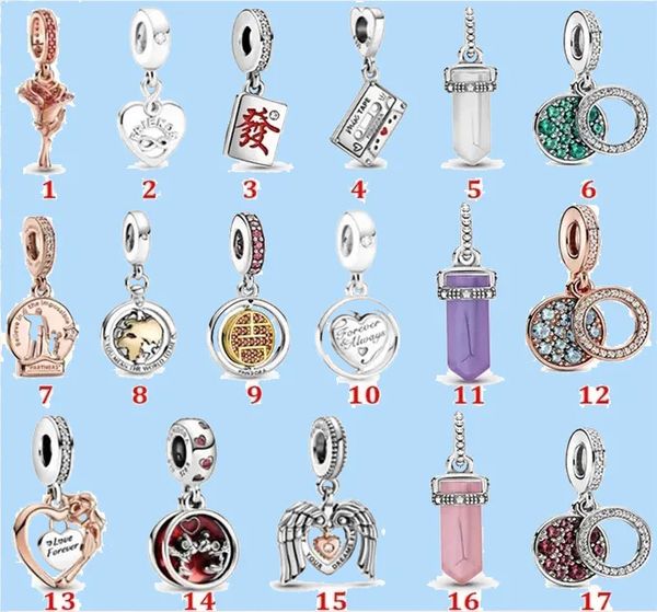 925 Silber Perlen Charms passen Pandora Charm DIY Zubehör Neue Glücksbringer Amulett Anhänger Perlen Liebe Herz Blau Crysta