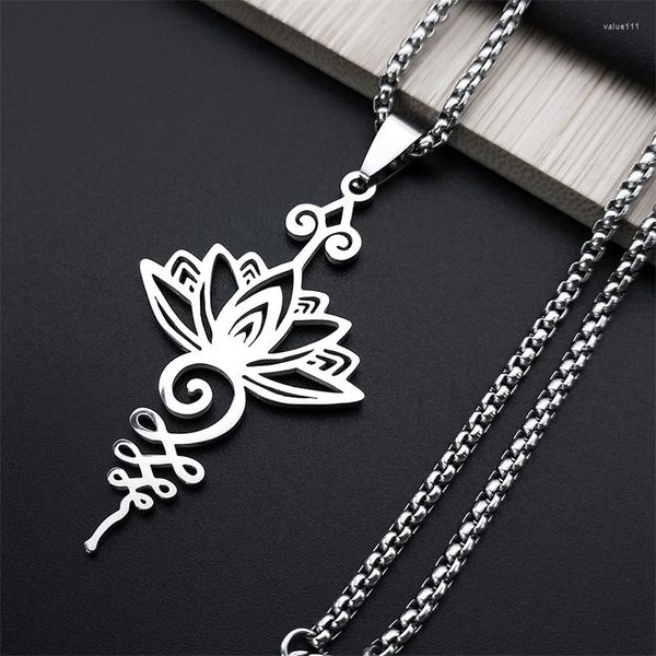 Anhänger Halsketten Hippie Edelstahl Yoga Lotus Halskette Kette Frauen/Männer Chakra Symbol Blume des Lebens Schmuck Kragen N7067S02