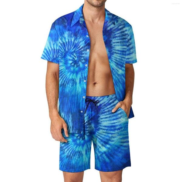 Tute da uomo Hippie Tie Dye Set da uomo Blu Modern Art Camicia casual Set Abbigliamento da spiaggia hawaiano Pantaloncini Tuta grafica Abbigliamento a due pezzi Plus