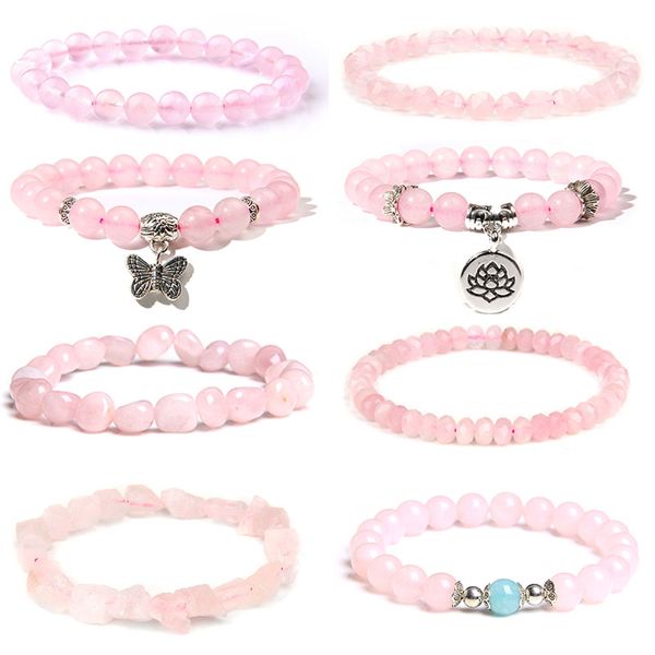 Trendy Rose Quartzs Armband Rosa Kristall Perlen Armbänder Stretch Naturstein Charms Armreifen Heilung Frauen Schmuck Reiki Geschenk