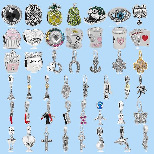 925 Sterling Silber Charms für Pandora Schmuck Perlen Farbe Kaffeetasse Kuchen Chili Kreuz Liebe Delphin Baumeln Anhänger Diy