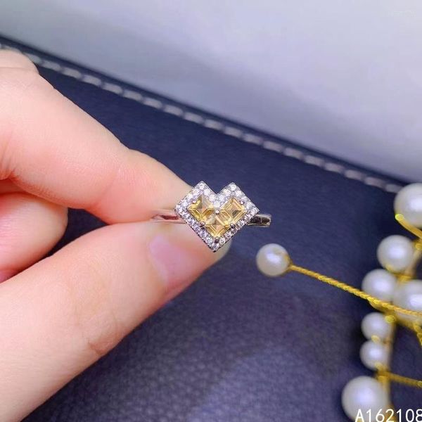 Küme halkaları zarif mücevher 925 Sterling Gümüş İç Mühür Taşlı Kadınlar Klasik Kalp Sitrine Ayarlanabilir Yüzük Destek Detektio
