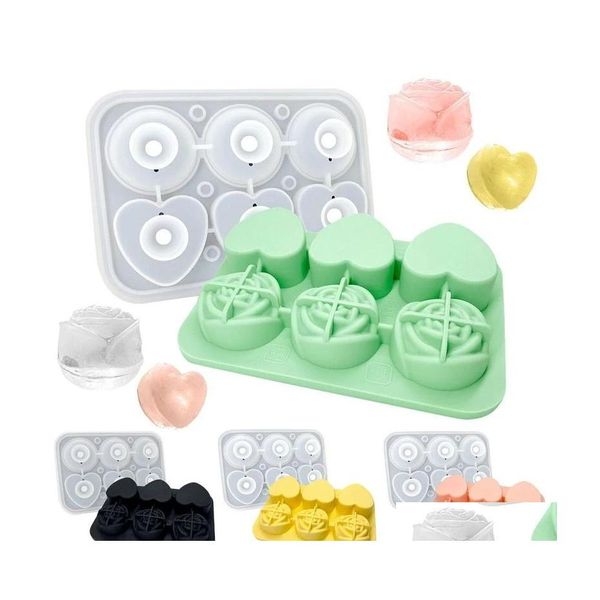 Strumenti per gelato 4/6 cavità Vassoio per cubetti di rose a forma di cuore Sile Mold Jelly Pudding Ball Maker per cocktail di whisky Soda Drop Delivery Ho Dhxl3