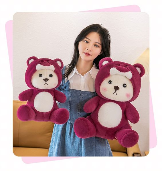 Simpatico cartone animato bambola di peluche orso polare, cappotto rosso, cuscino di peluche orsacchiotto, regalo in stock all'ingrosso