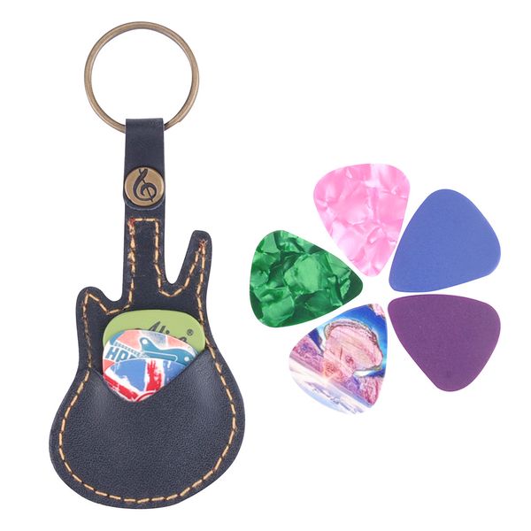 Chave de couro PU Picks de guitarra de guitarra Keychain Plectrums Bag Case Supplies