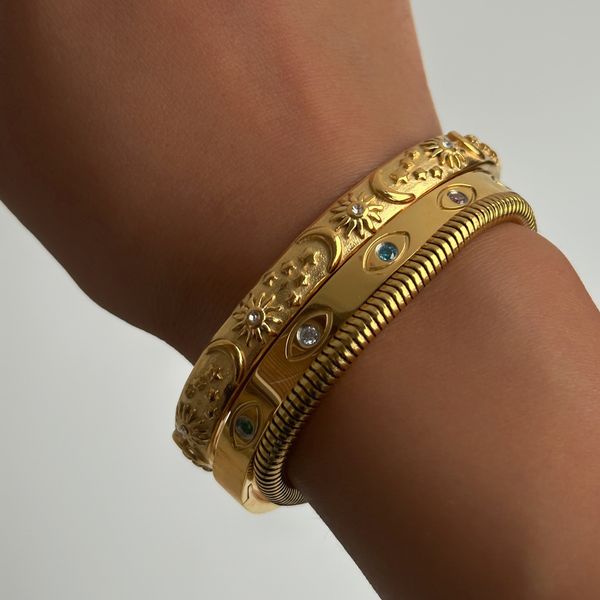 Aço inoxidável 18k Gold Star Moon Sun Bracelet vintage colorido de zircão de pulseiras oculares para mulheres jóias estéticas de moda