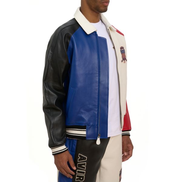 Плюс размер модные кожаные куртки с ограниченным тиражом цветовой блок пиджак Avirex USA