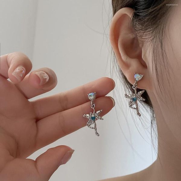 Brincos do garanhão coreano Elf Elf Moonstone Heart for Women Trendy Light Luxury Blue Crystal Y2K Girls Feminino Jóias