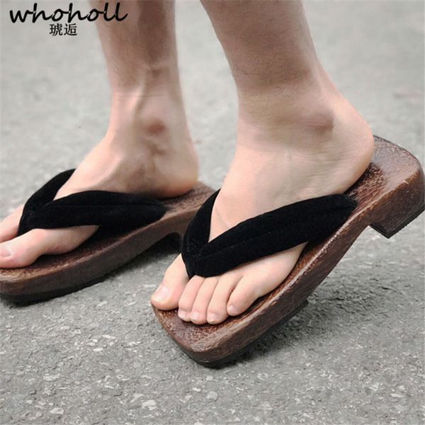 Hausschuhe WHOHOLL Holzmann Japanische Samurai-Clogs Flache Geta Männliche Cosplay-Kostüme Dicker Boden 230510