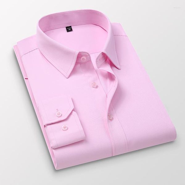 Camicie casual da uomo Camicia rosa Uomo Primavera Autunno Abito formale slim fit in poliestere a maniche lunghe da uomo per abbigliamento