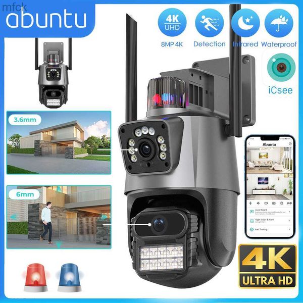 Telecamere da tavolo Telecamera IP 8MP 4K Dual Lens Dual Screen PTZ Telecamera Wifi Telecamera di videosorveglianza di sicurezza esterna impermeabile Allarme luce della polizia