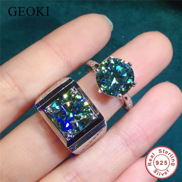 Solitaire Ring Geoki 925 Sterling Gümüş Büyük Tahıl Mavi Yeşil Çift Yüzükler Ana Taş 11mm 5 Karatlar Lüks Emerald Jewwelry 230511