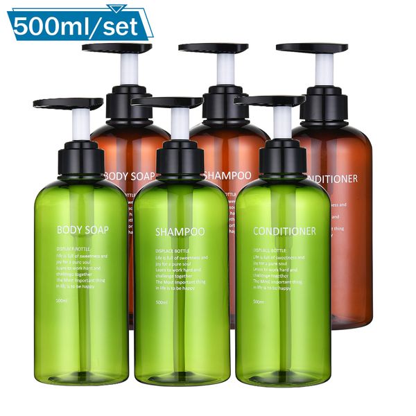 Sıvı Sabun Dispenser 3pcs/Set Şampuan ve Saç Kremi Şişe Duş Gövde Losyonu Boş Plastik Doldurulabilir Depolama 500ml 230510