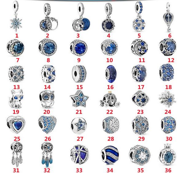 925 libras Silver Pandora Fashion Charm Feminino Feminino, coração do oceano, contas de vidro azul, Star Catcher Dream NetR, compatível com a pulseira Pandora, fazendo presentes de jóias